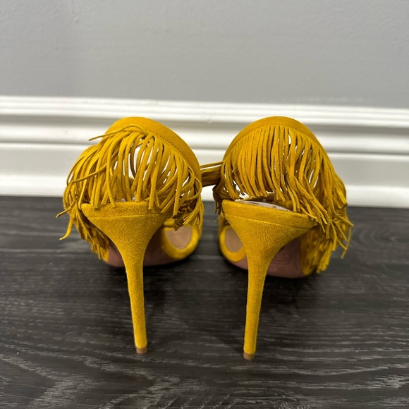AQUAZZURA Yellow Fringe Designer Heels - Picture 4 of 6